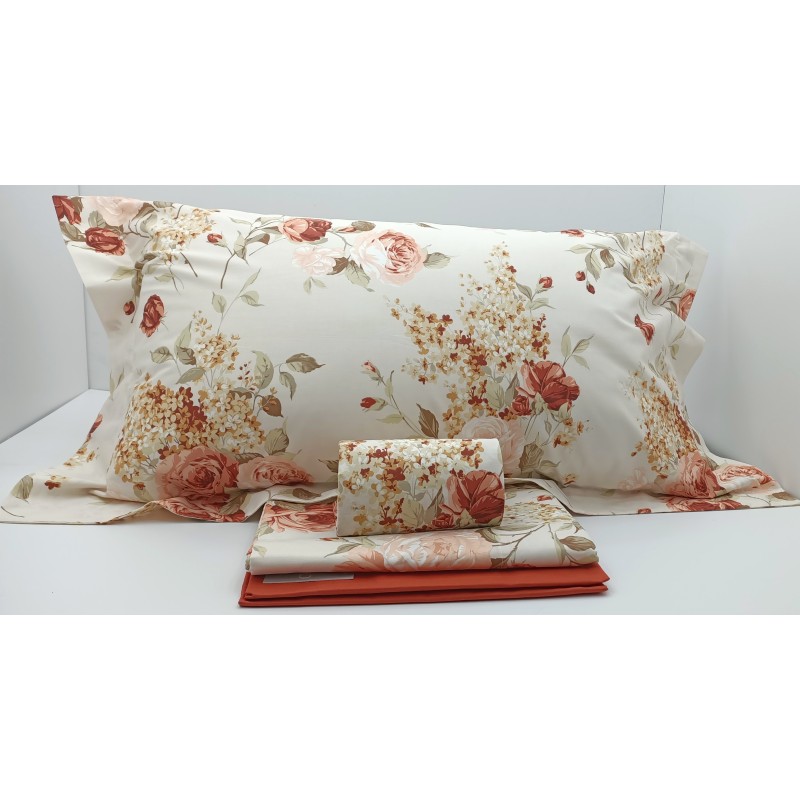 Completo lenzuola matrimoniale in Percalle di puro Cotone CORALBA