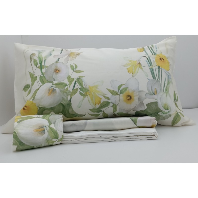 Completo lenzuola matrimoniale in Raso di puro Cotone Randi