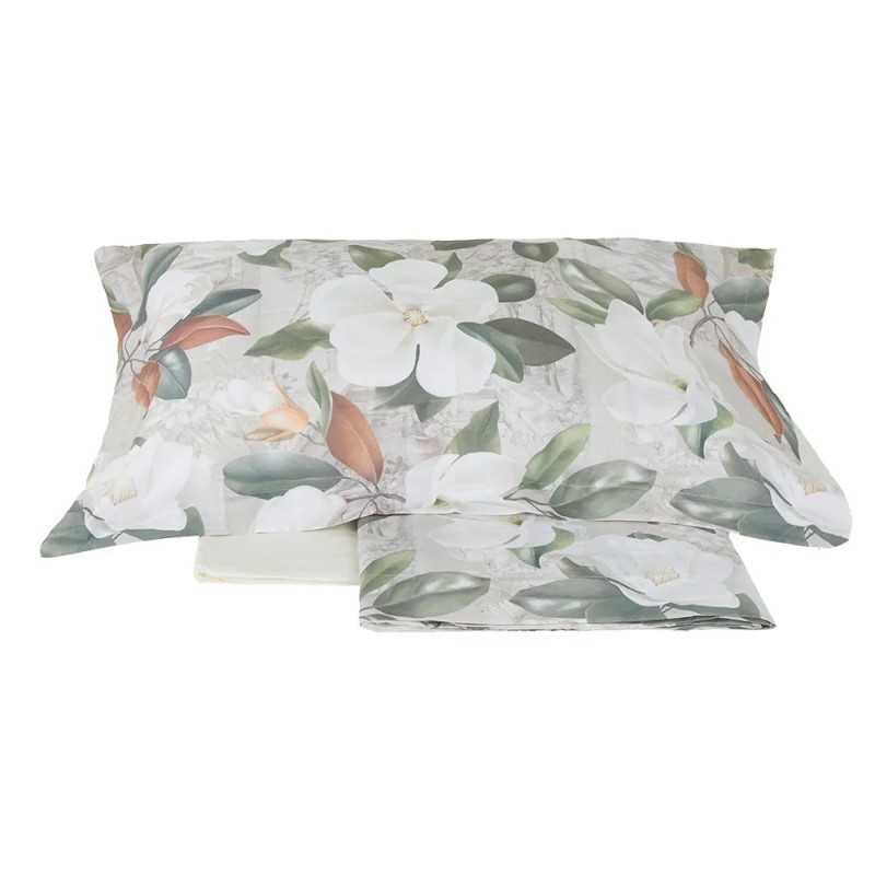 Completo Lenzuola Copriletto Matrimoniale in Percalle di Puro Cotone.  Magnolia - Tess. Randi