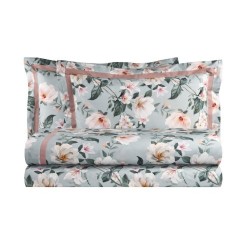 BIANCOPERLA - COMPLETO LENZUOLA COPRILETTO MATRIMONIALE IN FINISSIMO PERCALLE DI PURO COTONE - NINFA