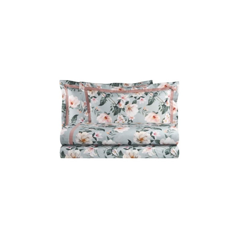 BIANCOPERLA - COMPLETO LENZUOLA COPRILETTO MATRIMONIALE IN FINISSIMO PERCALLE DI PURO COTONE - NINFA