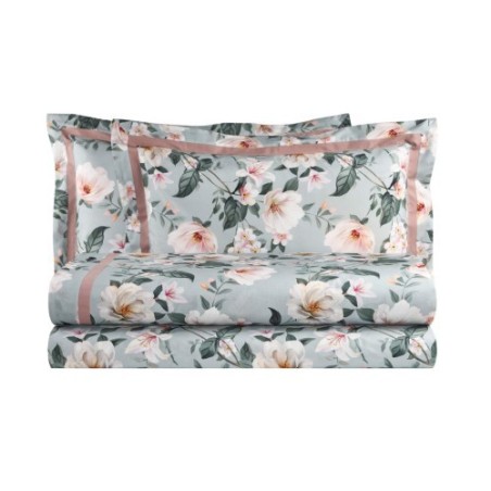 BIANCOPERLA - COMPLETO LENZUOLA COPRILETTO MATRIMONIALE IN FINISSIMO PERCALLE DI PURO COTONE - NINFA