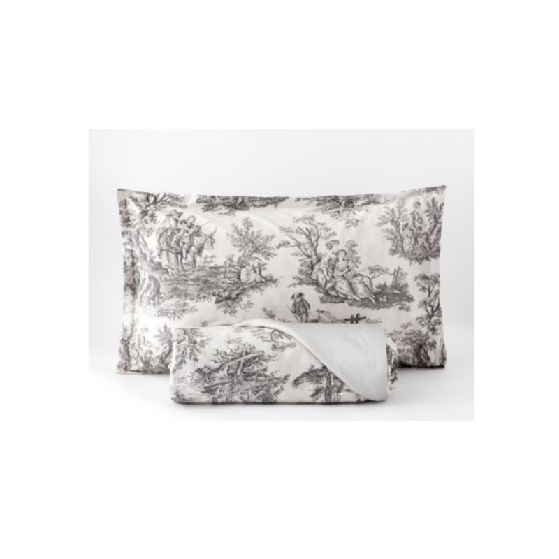 BIANCOPERLA - COMPLETO LENZUOLA MATRIMONIALE IN PERCALLE DI PURO COTONE - TOLIE DE JOUY