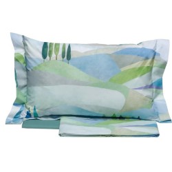 TESS . RANDI 1931  COMPLETO COPRI PIUMINO IN FINISSIMO PERCALLE DI PURO COTONE  - TOSCANA var. SALVIA