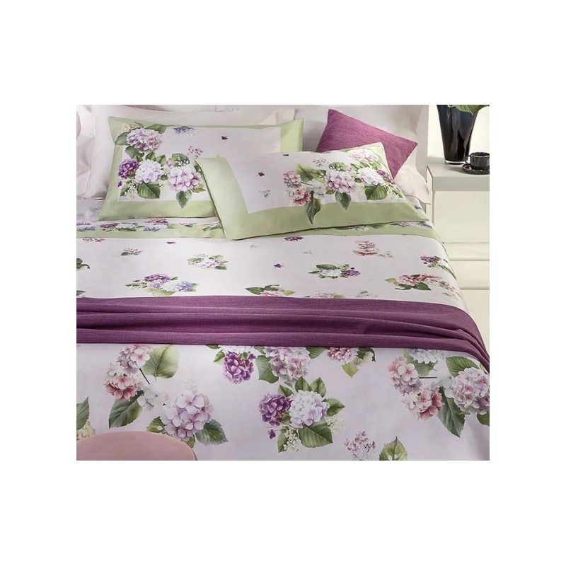 TESS. RANDI 1931 PARURE COPRI PIUMINO MATRIMONIALE IN FINISSIMO SATIN DI PURO COTONE. HIDRAGEA UNICA